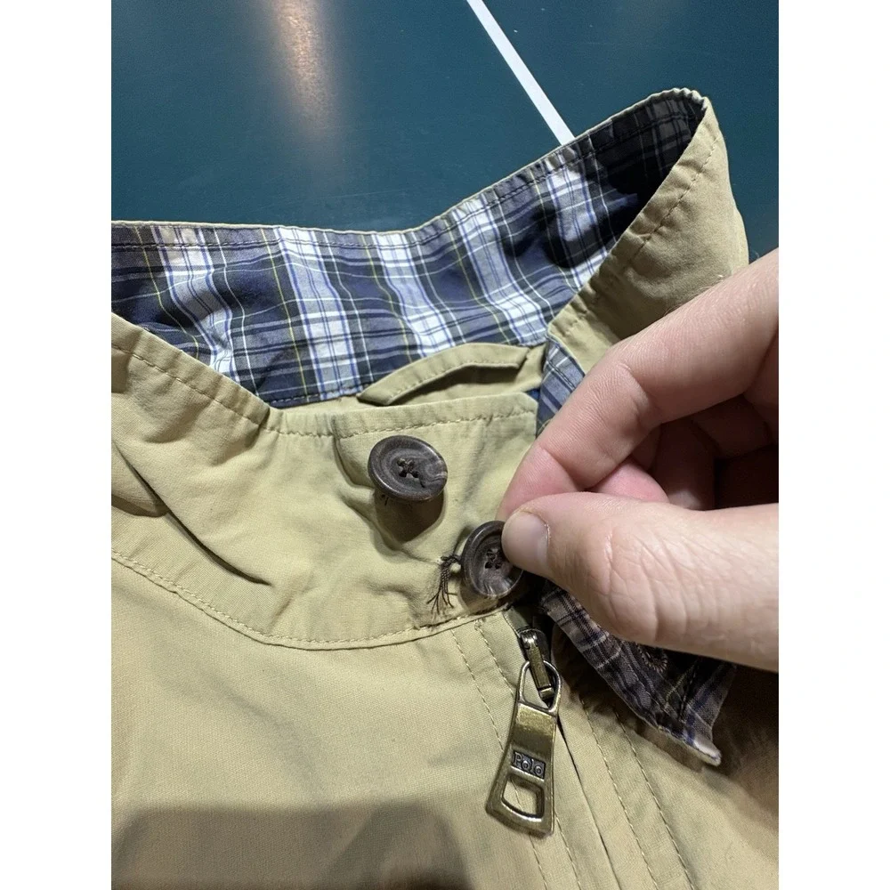 Vintage Ralph Lauren Polo Trench Coat Jacket Mens XL Beige Plaid‎ Collar 90s